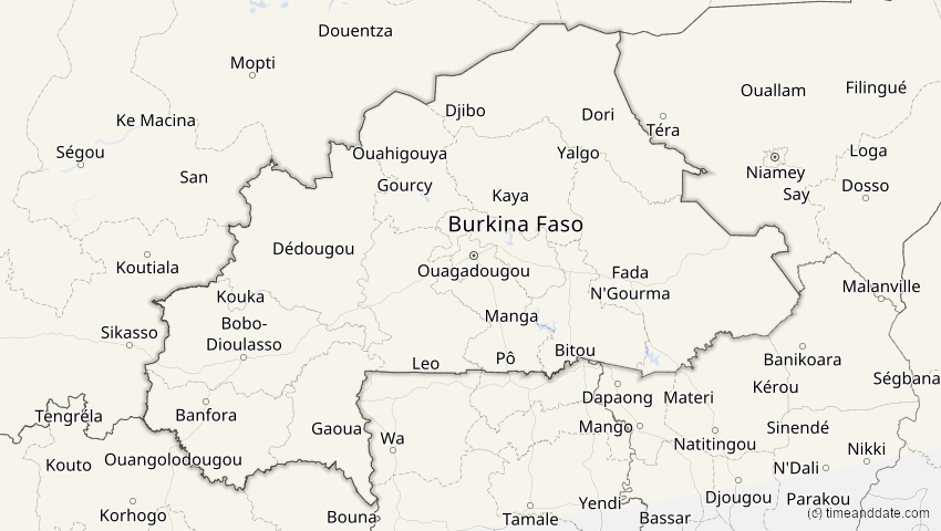 A map of Burkina Faso, showing the path of the 14. Nov 2050 Partielle Sonnenfinsternis