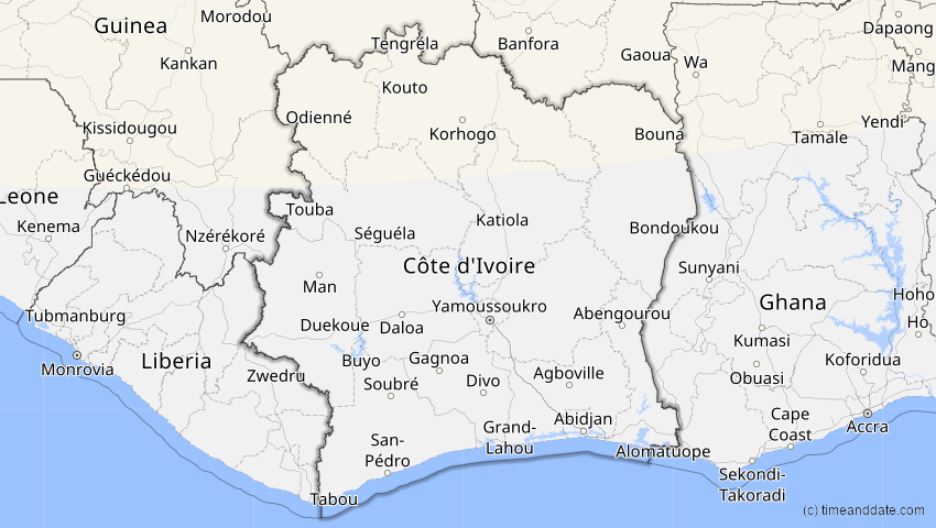 A map of Elfenbeinküste (Côte d'Ivoire), showing the path of the 14. Nov 2050 Partielle Sonnenfinsternis