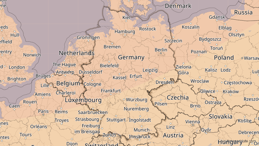A map of Deutschland, showing the path of the 14. Nov 2050 Partielle Sonnenfinsternis