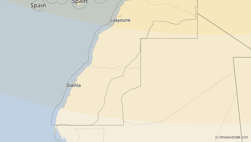 A map of Westsahara, showing the path of the 14. Nov 2050 Partielle Sonnenfinsternis