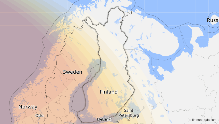 A map of Finnland, showing the path of the 14. Nov 2050 Partielle Sonnenfinsternis