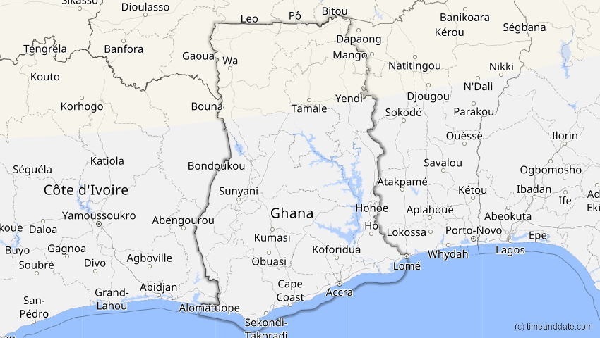 A map of Ghana, showing the path of the 14. Nov 2050 Partielle Sonnenfinsternis