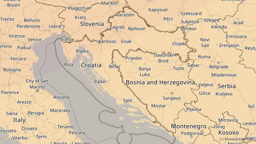 A map of Kroatien, showing the path of the 14. Nov 2050 Partielle Sonnenfinsternis