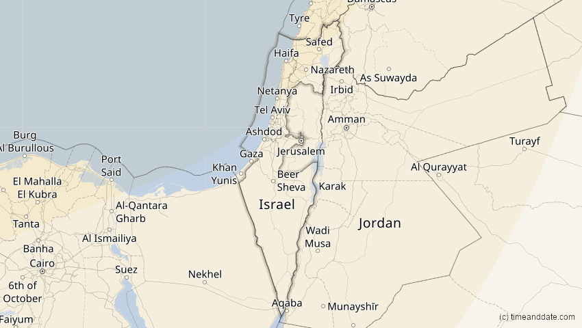 A map of Israel, showing the path of the 14. Nov 2050 Partielle Sonnenfinsternis