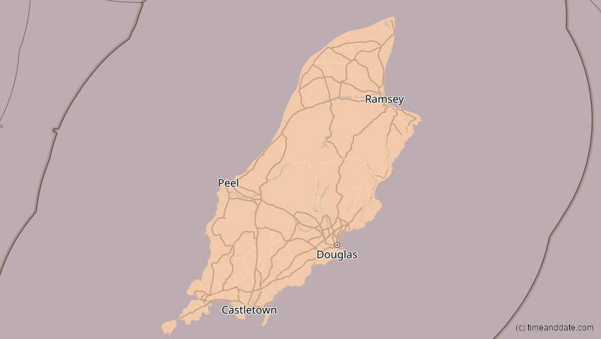 A map of Isle of Man, showing the path of the 14. Nov 2050 Partielle Sonnenfinsternis