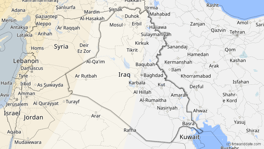 A map of Irak, showing the path of the 14. Nov 2050 Partielle Sonnenfinsternis