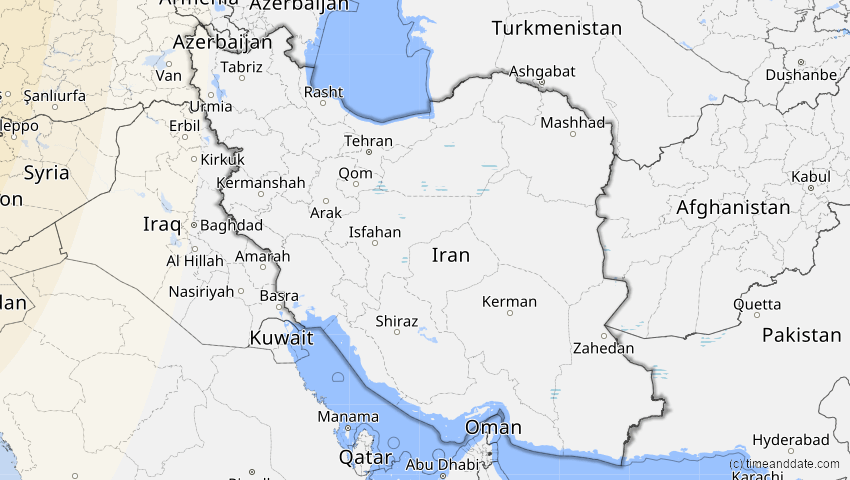 A map of Iran, showing the path of the 14. Nov 2050 Partielle Sonnenfinsternis