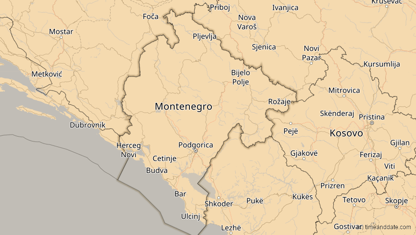 A map of Montenegro, showing the path of the 14. Nov 2050 Partielle Sonnenfinsternis