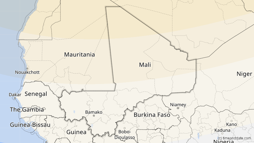 A map of Mali, showing the path of the 14. Nov 2050 Partielle Sonnenfinsternis