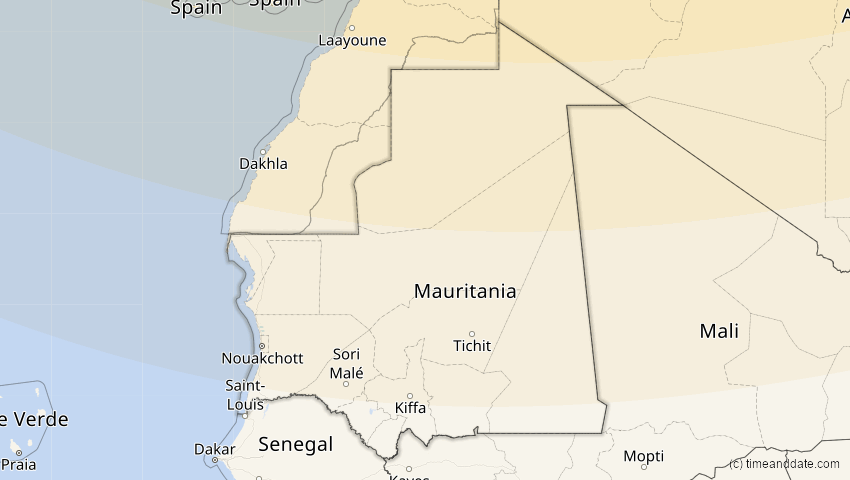 A map of Mauretanien, showing the path of the 14. Nov 2050 Partielle Sonnenfinsternis