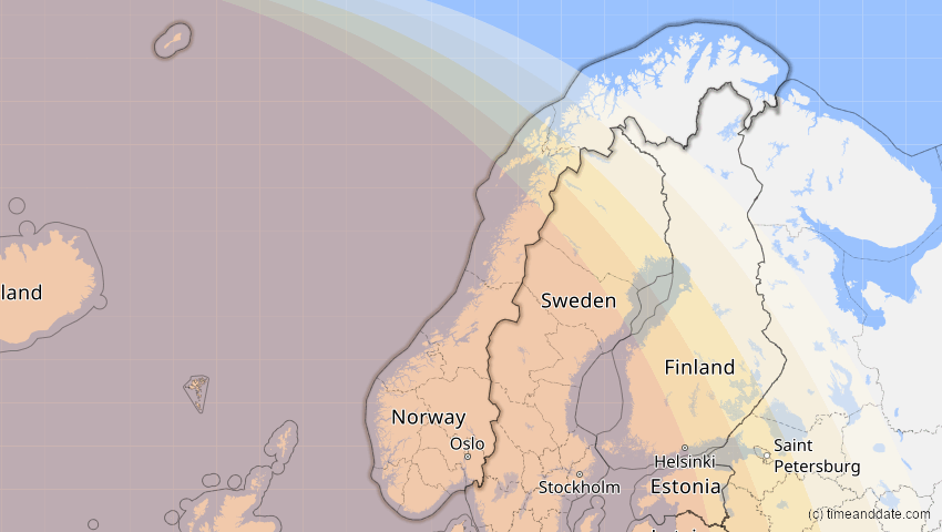 A map of Norwegen, showing the path of the 14. Nov 2050 Partielle Sonnenfinsternis