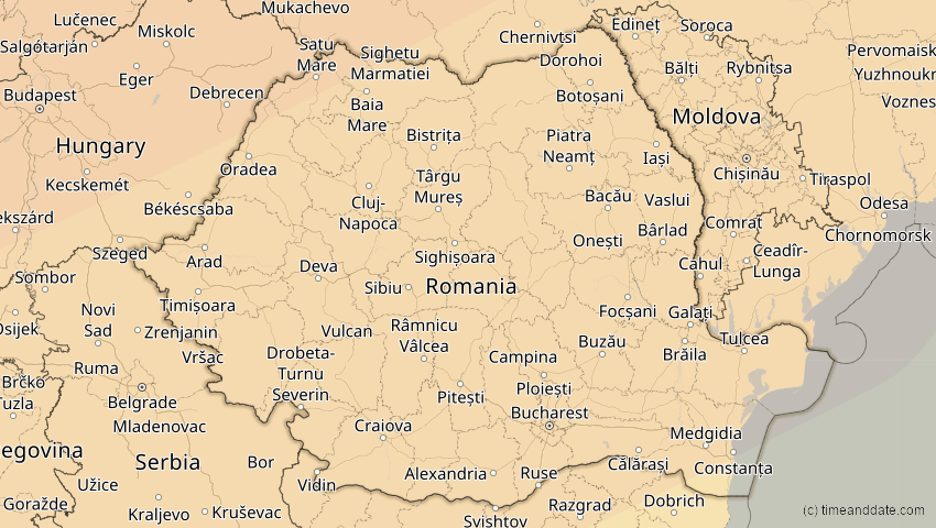 A map of Rumänien, showing the path of the 14. Nov 2050 Partielle Sonnenfinsternis