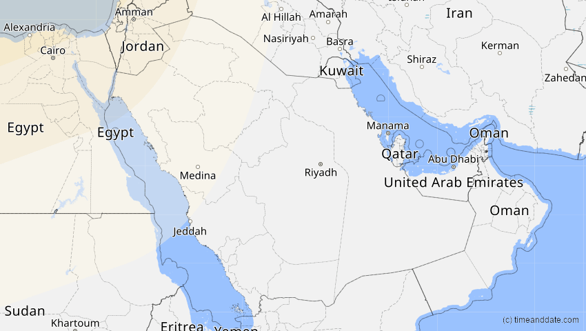 A map of Saudi-Arabien, showing the path of the 14. Nov 2050 Partielle Sonnenfinsternis