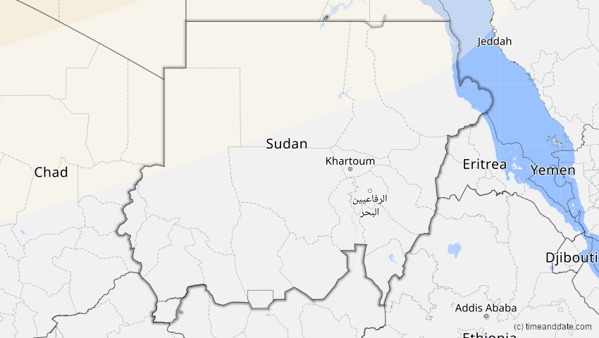 A map of Sudan, showing the path of the 14. Nov 2050 Partielle Sonnenfinsternis