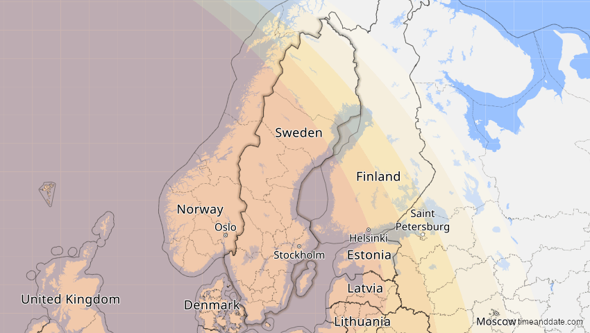 A map of Schweden, showing the path of the 14. Nov 2050 Partielle Sonnenfinsternis