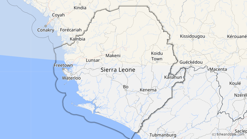 A map of Sierra Leone, showing the path of the 14. Nov 2050 Partielle Sonnenfinsternis