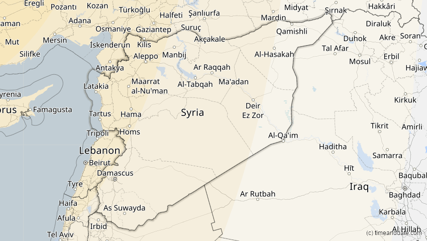 A map of Syrien, showing the path of the 14. Nov 2050 Partielle Sonnenfinsternis