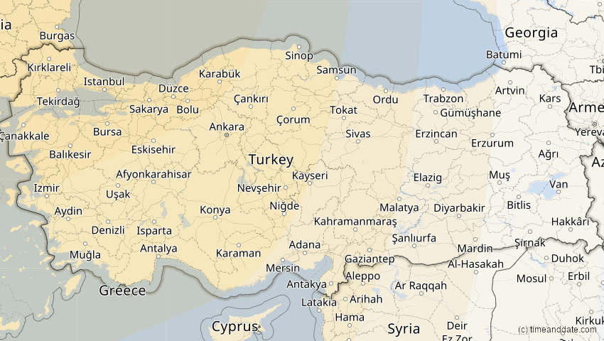 A map of Türkei, showing the path of the 14. Nov 2050 Partielle Sonnenfinsternis