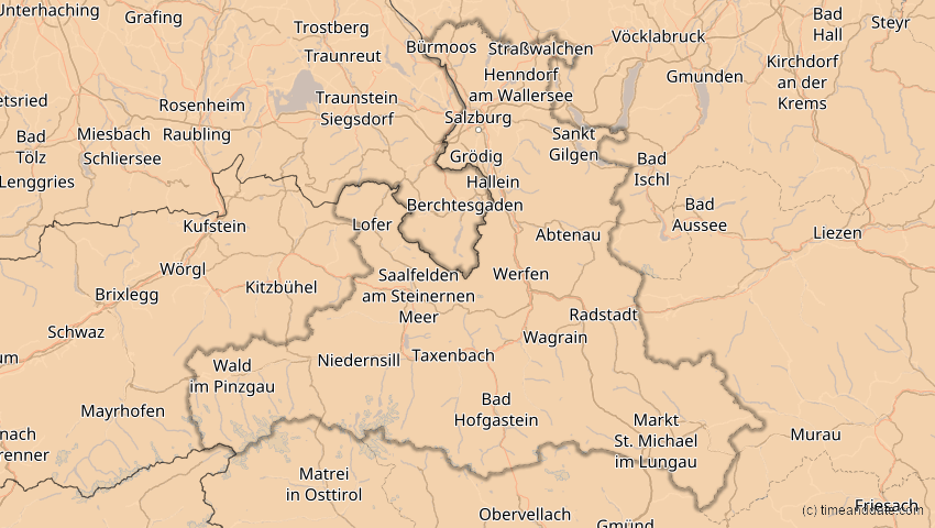 A map of Salzburg, Österreich, showing the path of the 14. Nov 2050 Partielle Sonnenfinsternis