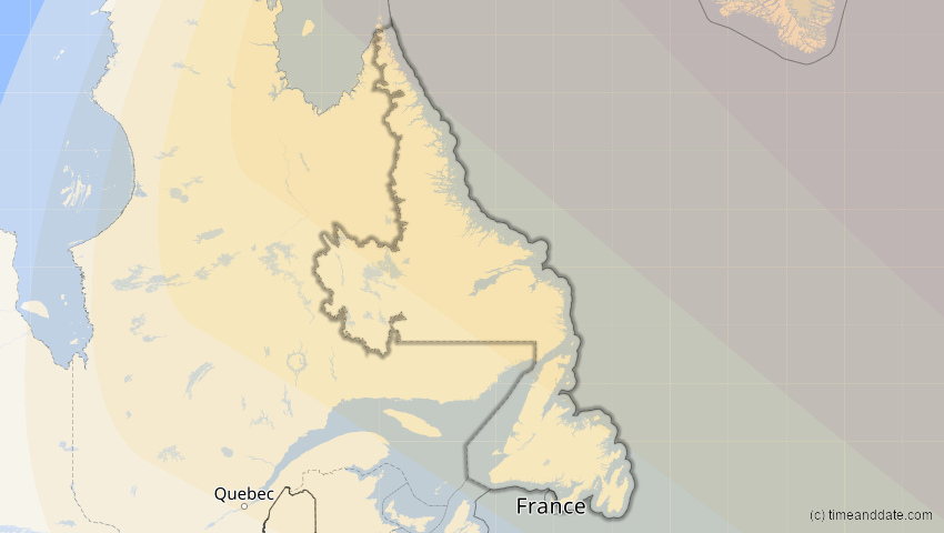 A map of Neufundland und Labrador, Kanada, showing the path of the 14. Nov 2050 Partielle Sonnenfinsternis