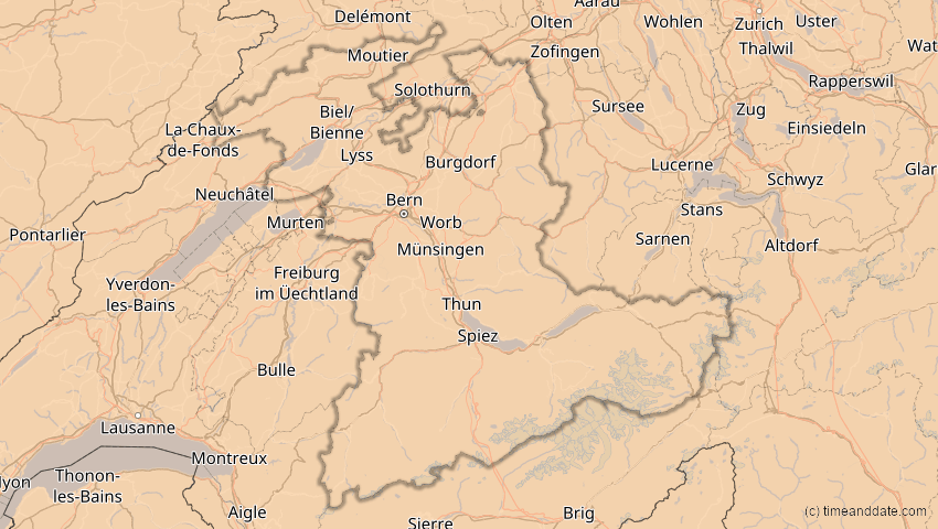 A map of Bern, Schweiz, showing the path of the 14. Nov 2050 Partielle Sonnenfinsternis