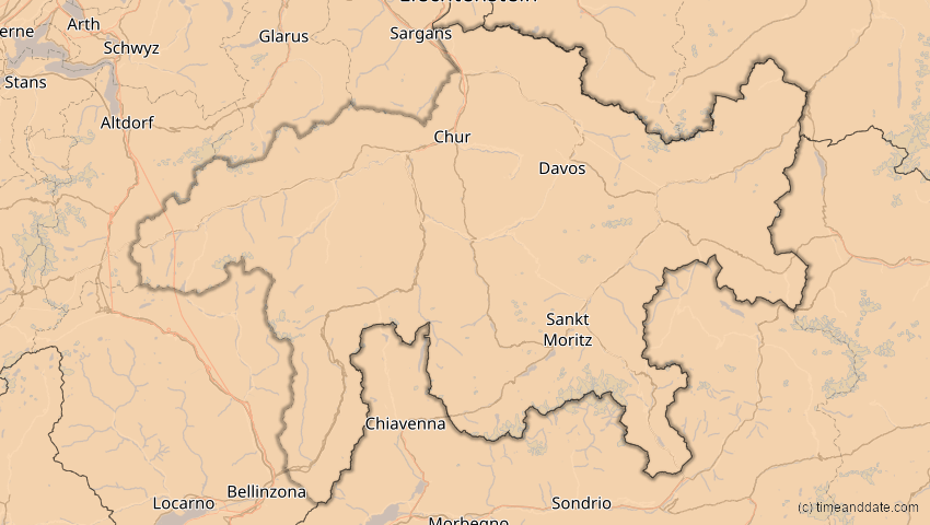 A map of Graubünden, Schweiz, showing the path of the 14. Nov 2050 Partielle Sonnenfinsternis