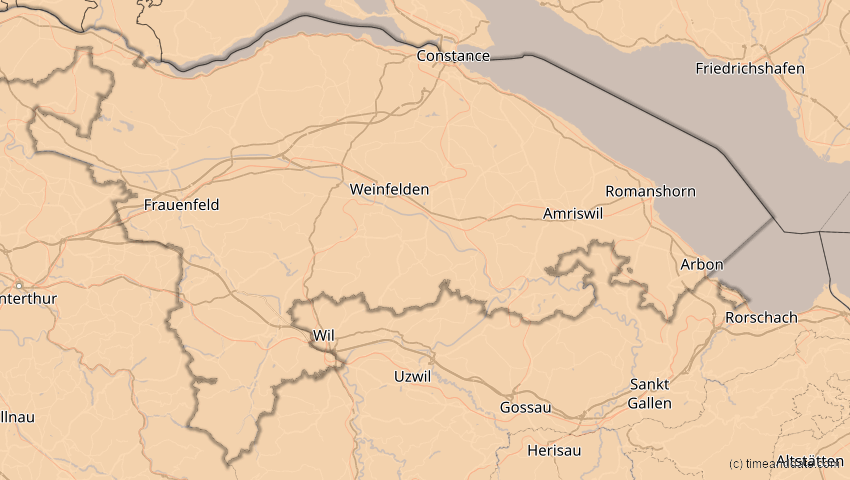 A map of Thurgau, Schweiz, showing the path of the 14. Nov 2050 Partielle Sonnenfinsternis