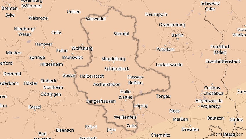 A map of Sachsen-Anhalt, Deutschland, showing the path of the 14. Nov 2050 Partielle Sonnenfinsternis