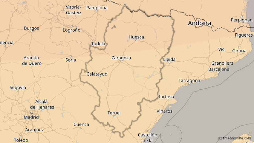 A map of Aragonien, Spanien, showing the path of the 14. Nov 2050 Partielle Sonnenfinsternis