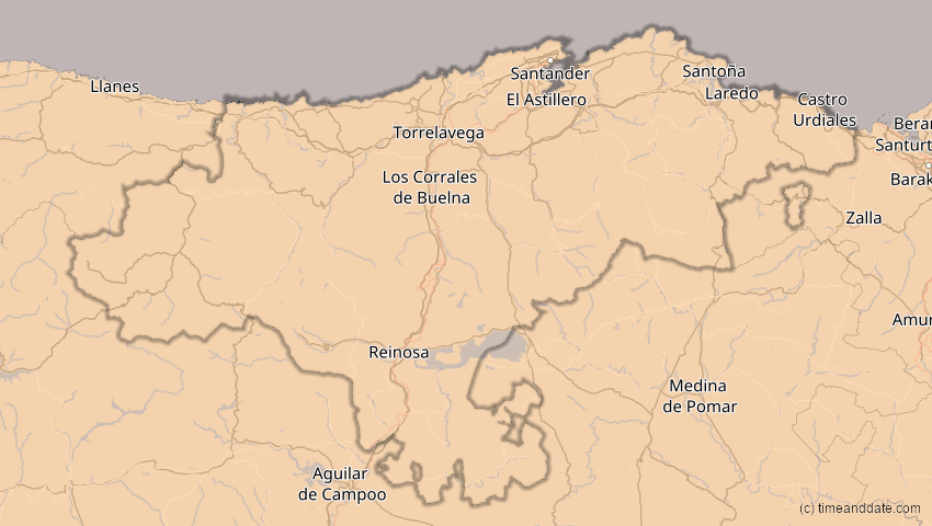 A map of Kantabrien, Spanien, showing the path of the 14. Nov 2050 Partielle Sonnenfinsternis