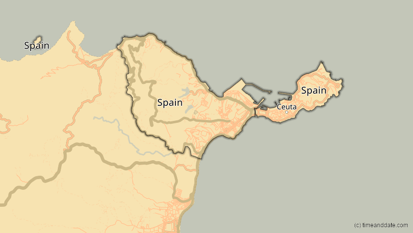 A map of Ceuta, Spanien, showing the path of the 14. Nov 2050 Partielle Sonnenfinsternis