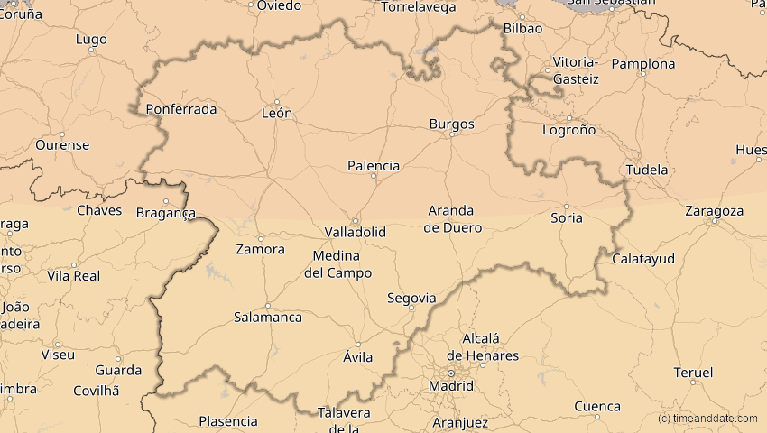 A map of Kastilien und León, Spanien, showing the path of the 14. Nov 2050 Partielle Sonnenfinsternis
