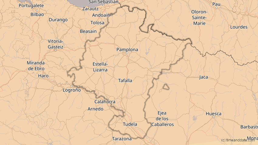 A map of Navarra, Spanien, showing the path of the 14. Nov 2050 Partielle Sonnenfinsternis