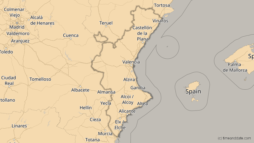 A map of Valencia, Spanien, showing the path of the 14. Nov 2050 Partielle Sonnenfinsternis