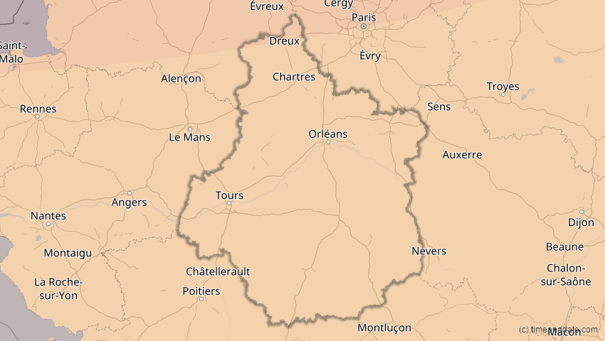 A map of Centre-Val de Loire, Frankreich, showing the path of the 14. Nov 2050 Partielle Sonnenfinsternis