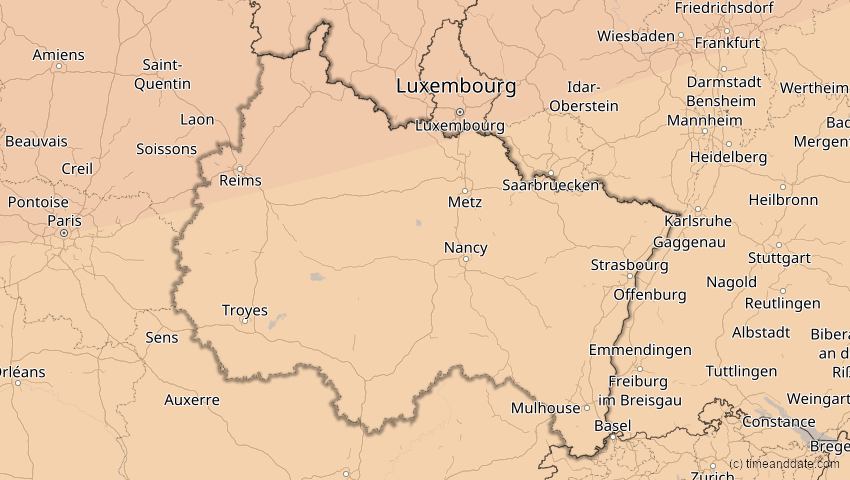 A map of Grand Est, Frankreich, showing the path of the 14. Nov 2050 Partielle Sonnenfinsternis