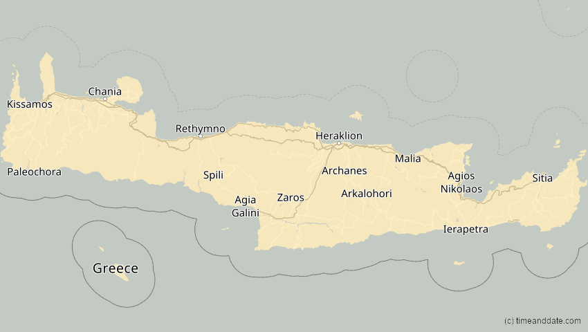 A map of Kreta, Griechenland, showing the path of the 14. Nov 2050 Partielle Sonnenfinsternis