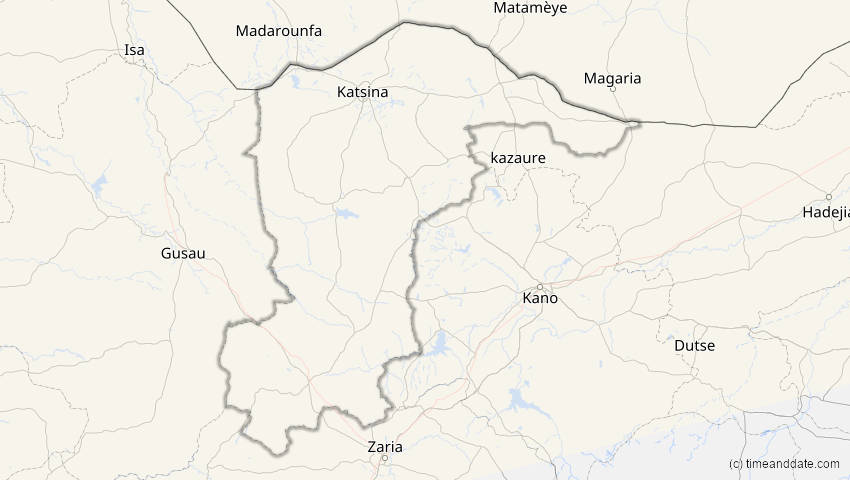 A map of Katsina , Nigeria, showing the path of the 14. Nov 2050 Partielle Sonnenfinsternis