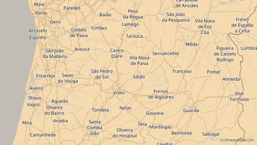 A map of Viseu, Portugal, showing the path of the 14. Nov 2050 Partielle Sonnenfinsternis