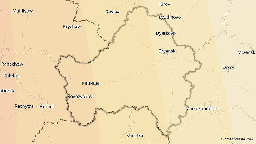 A map of Brjansk, Russland, showing the path of the 14. Nov 2050 Partielle Sonnenfinsternis