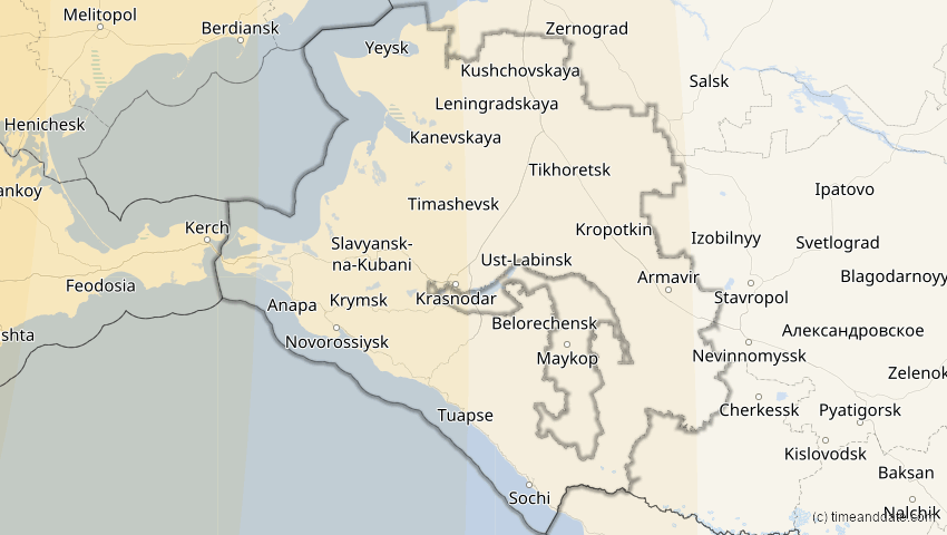 A map of Krasnodar, Russland, showing the path of the 14. Nov 2050 Partielle Sonnenfinsternis