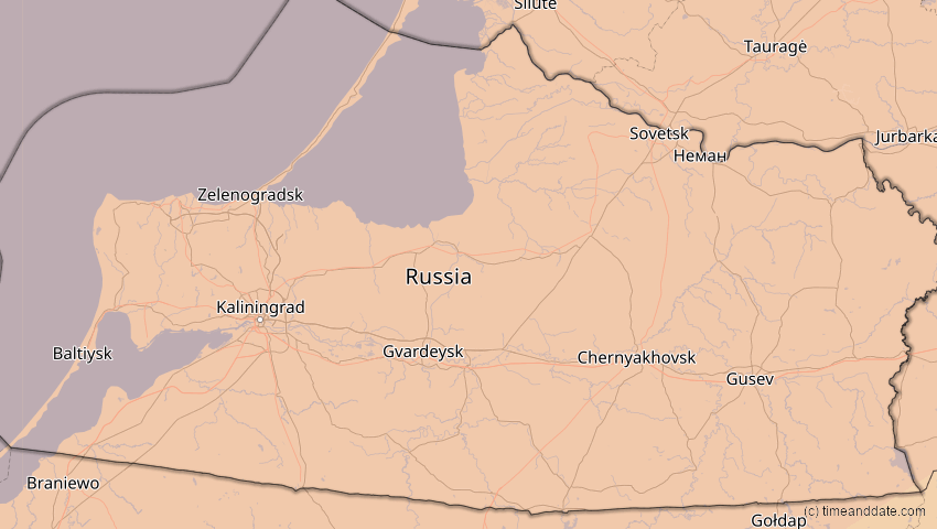 A map of Kaliningrad, Russland, showing the path of the 14. Nov 2050 Partielle Sonnenfinsternis