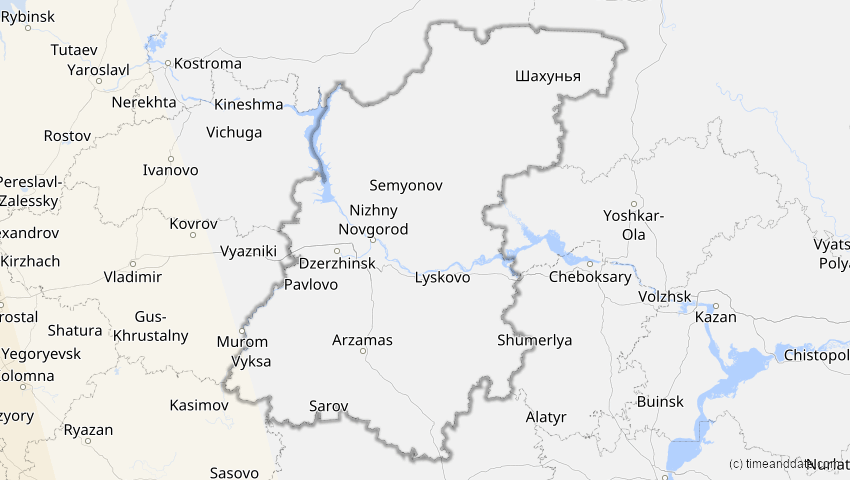 A map of Nischni Nowgorod, Russland, showing the path of the 14. Nov 2050 Partielle Sonnenfinsternis