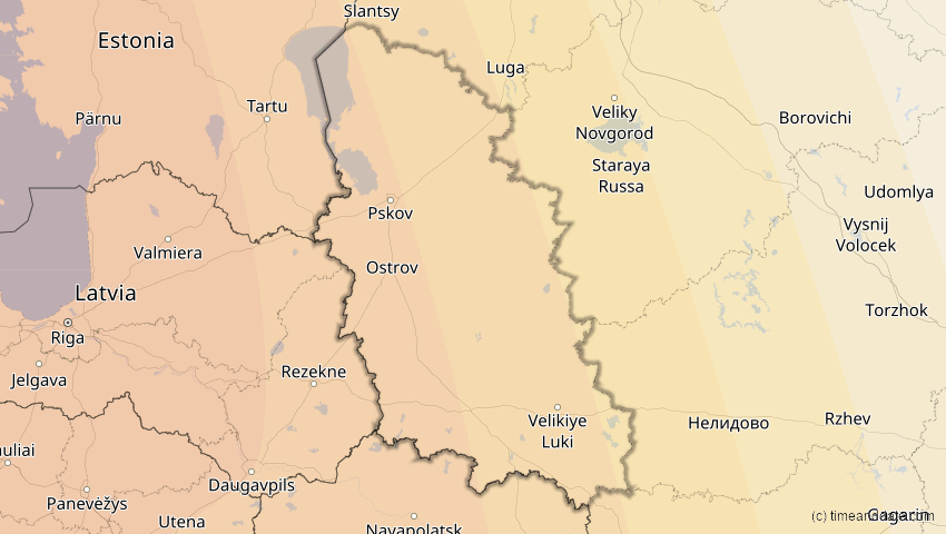 A map of Pskow, Russland, showing the path of the 14. Nov 2050 Partielle Sonnenfinsternis