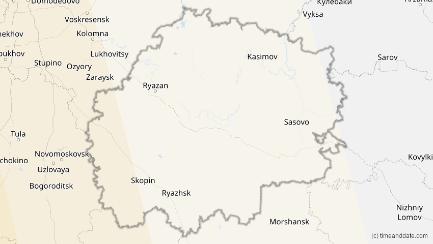 A map of Rjasan, Russland, showing the path of the 14. Nov 2050 Partielle Sonnenfinsternis
