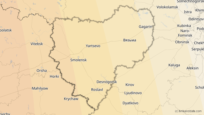 A map of Smolensk, Russland, showing the path of the 14. Nov 2050 Partielle Sonnenfinsternis