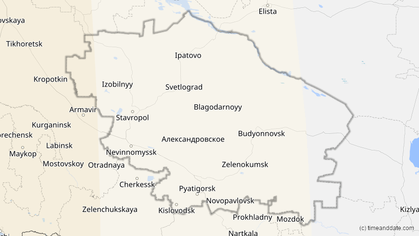 A map of Stawropol, Russland, showing the path of the 14. Nov 2050 Partielle Sonnenfinsternis