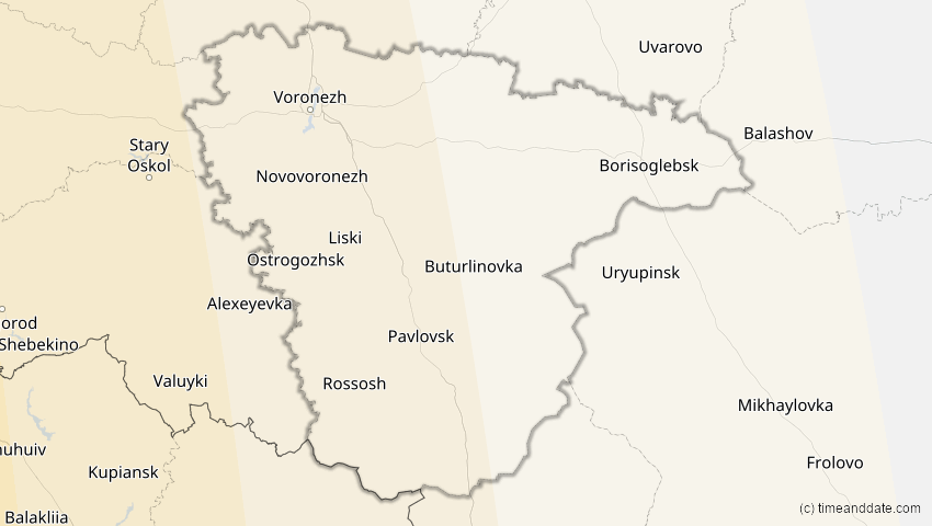 A map of Woronesch, Russland, showing the path of the 14. Nov 2050 Partielle Sonnenfinsternis
