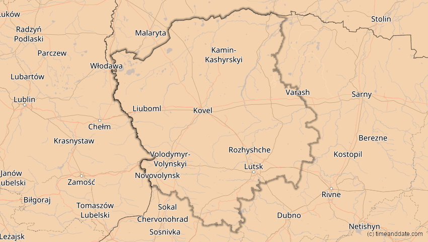 A map of Wolhynien, Ukraine, showing the path of the 14. Nov 2050 Partielle Sonnenfinsternis