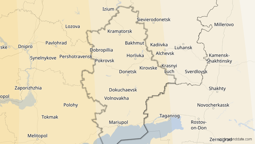 A map of Donezk, Ukraine, showing the path of the 14. Nov 2050 Partielle Sonnenfinsternis